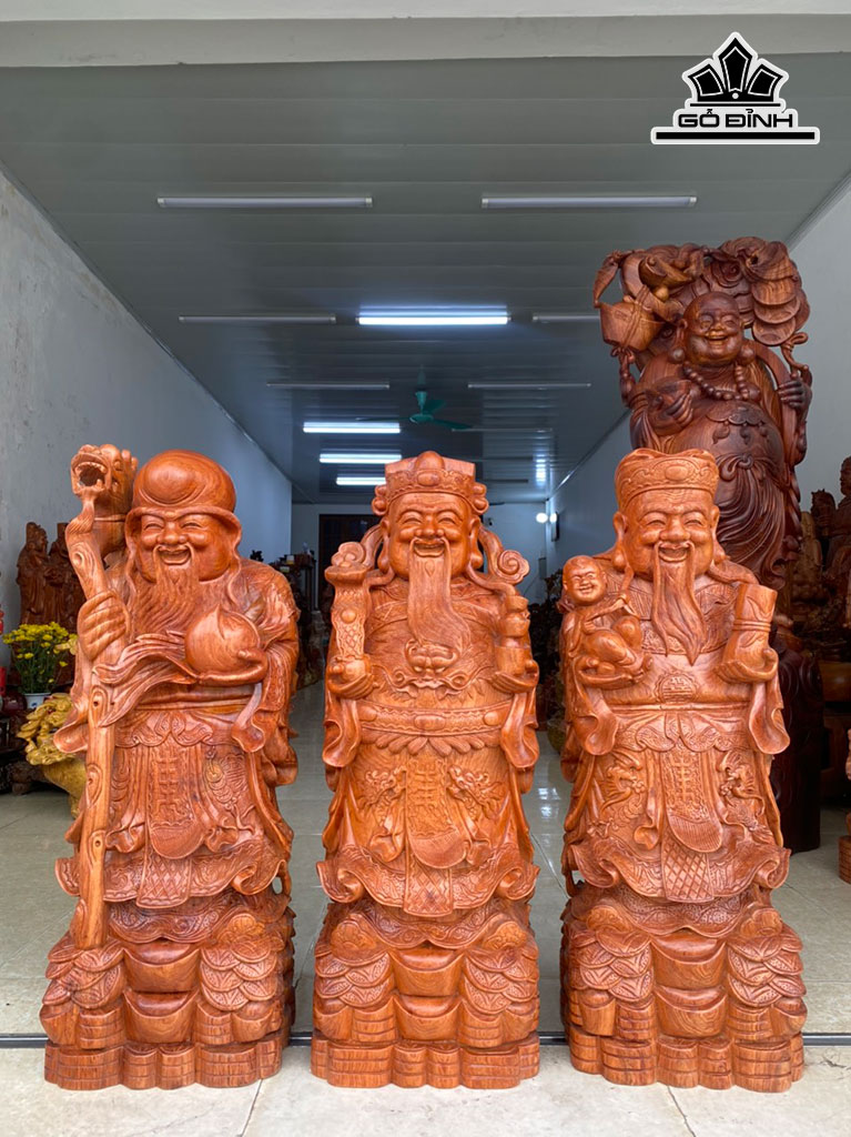 Tượng Phúc Lộc Thọ (Tam Đa) Gỗ Hương Cao 80 Ngang 30 Sâu 23 (cm)