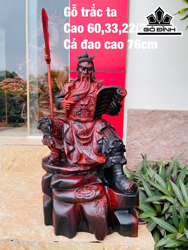 Tượng Quan Công Gỗ Trắc Cao 60 Ngang 33 Sâu 22 (cm)