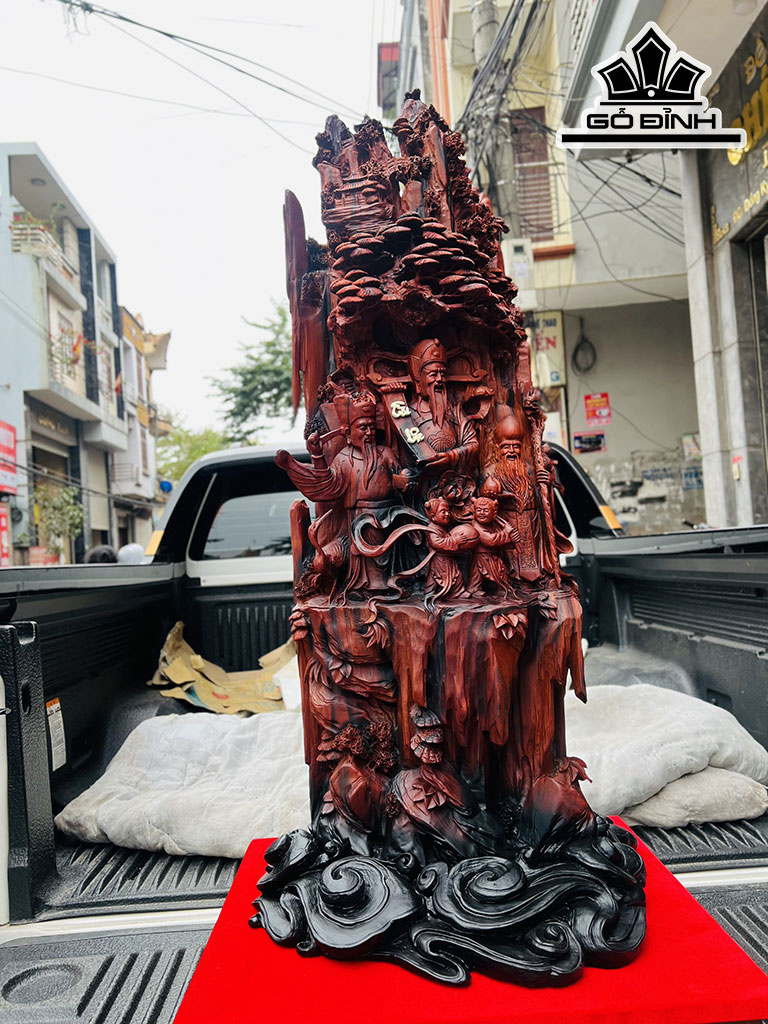 Tượng Phúc Lộc Thọ (Tam Đa) Gỗ Trắc Cao 115 Ngang 50 Sâu 40 (cm)