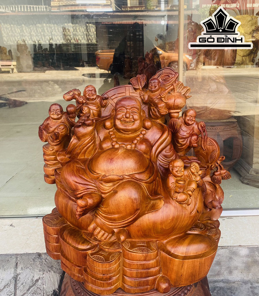 Tượng Phật Di Lặc Ngũ Phúc Gỗ Hương Cao 46 Ngang 48 Sâu 33 (cm)