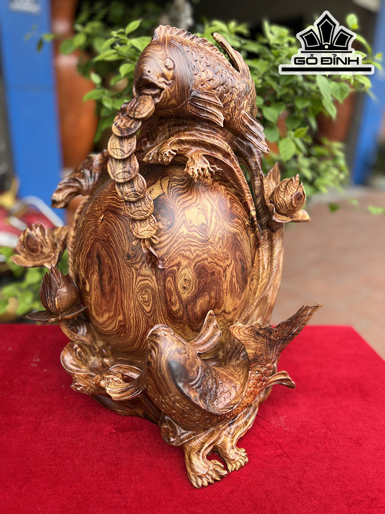 Tượng Con Cá Gỗ Cẩm Cao 48 Ngang 46 Sâu 27 (cm)