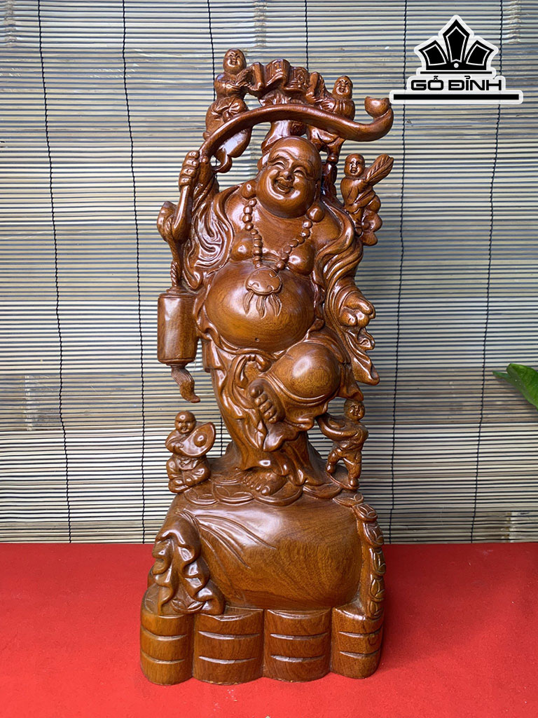 Tượng Phật Di Lặc Gỗ Hương Cao 50 Ngang 20 Sâu 11 (cm)