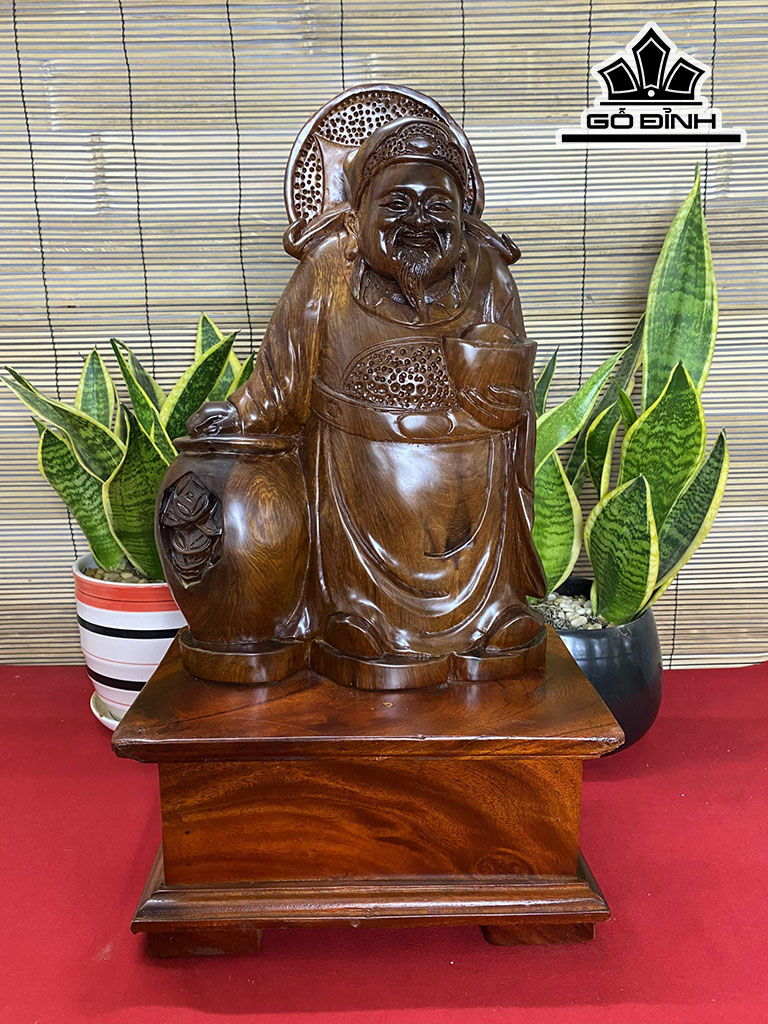 Tượng Thần Tài Gỗ Hương Cao 52 Ngang 28 Sâu 18 (cm)