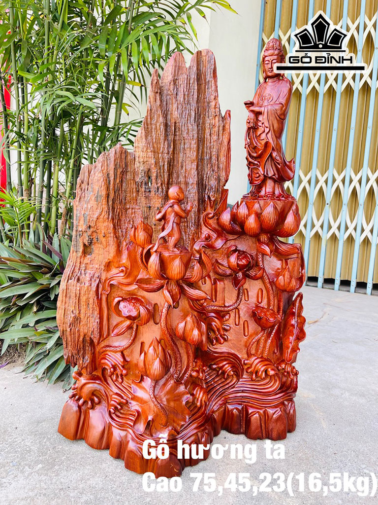 Tượng Phật Bà Quan Âm Gỗ Trắc Cao 75 Ngang 45 Sâu 23 (cm)