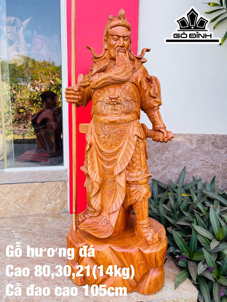 Tượng Quan Công Gỗ Hương Cao 80 Ngang 30 Sâu 21 (cm)
