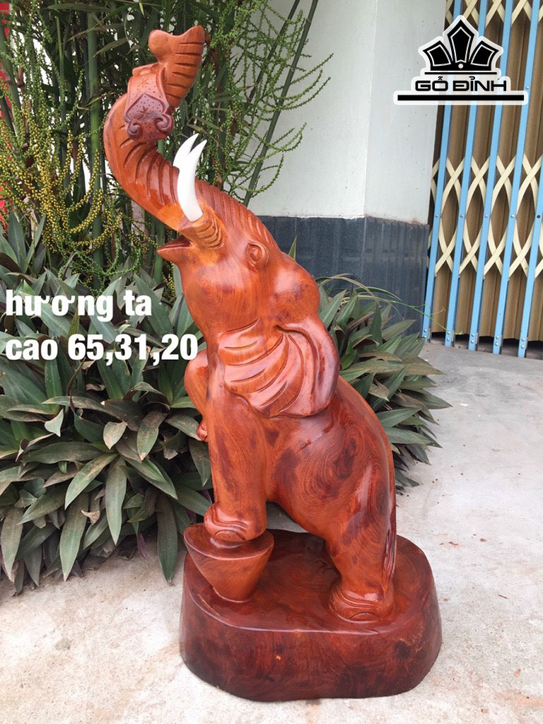 Tượng Voi Gỗ Hương Cao 65 Ngang 31 Sâu 20 (cm)