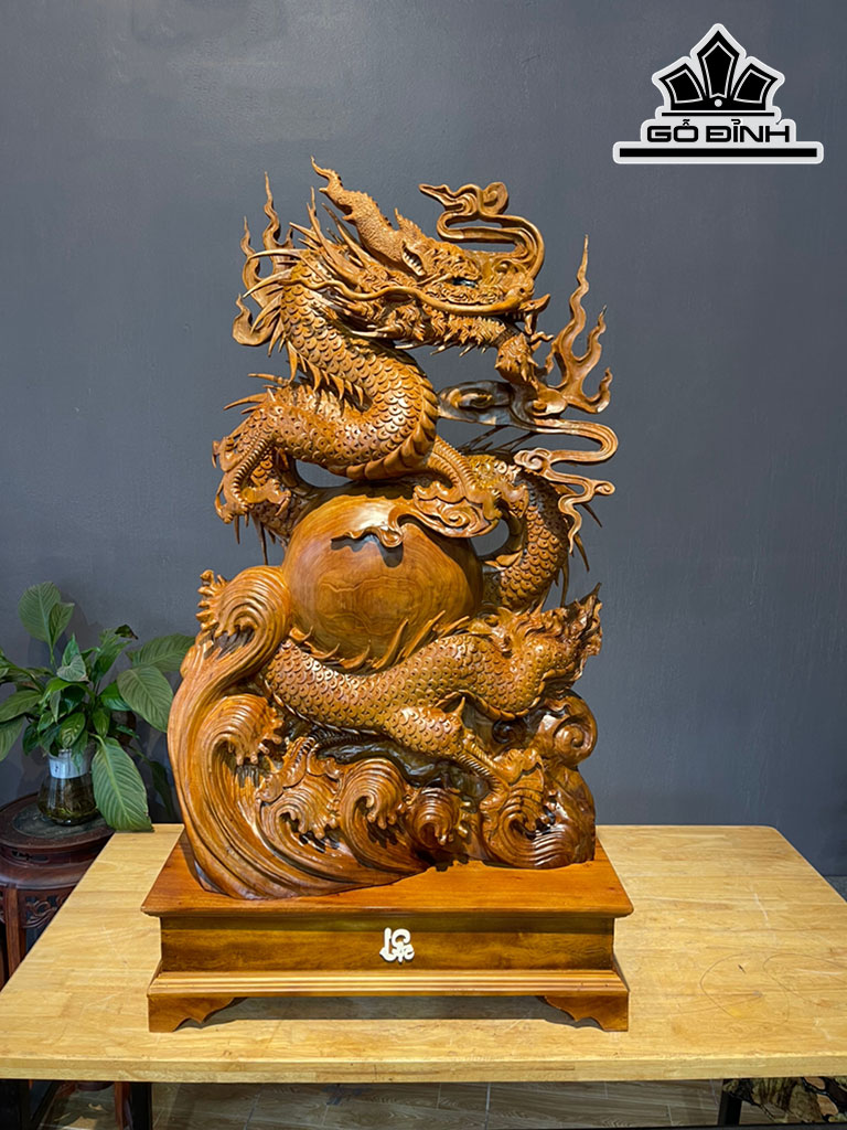 Tượng Nhất Long Nhả Ngọc Gỗ Ngọc Am Cao 85 Ngang 53 Sâu 20 (cm)