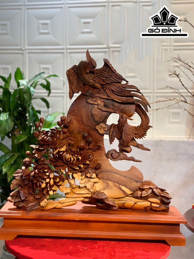 Tượng Phụng Hoàng Gỗ Cẩm Cao 58 Ngang 58 Sâu 12 (cm)