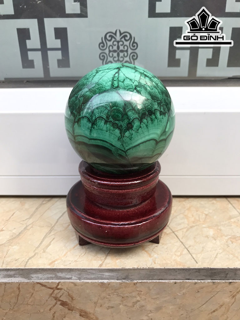 Bi Cầu Đá Lông Công (Malachite) Đường Kính 6,8 (cm) 0,63kg