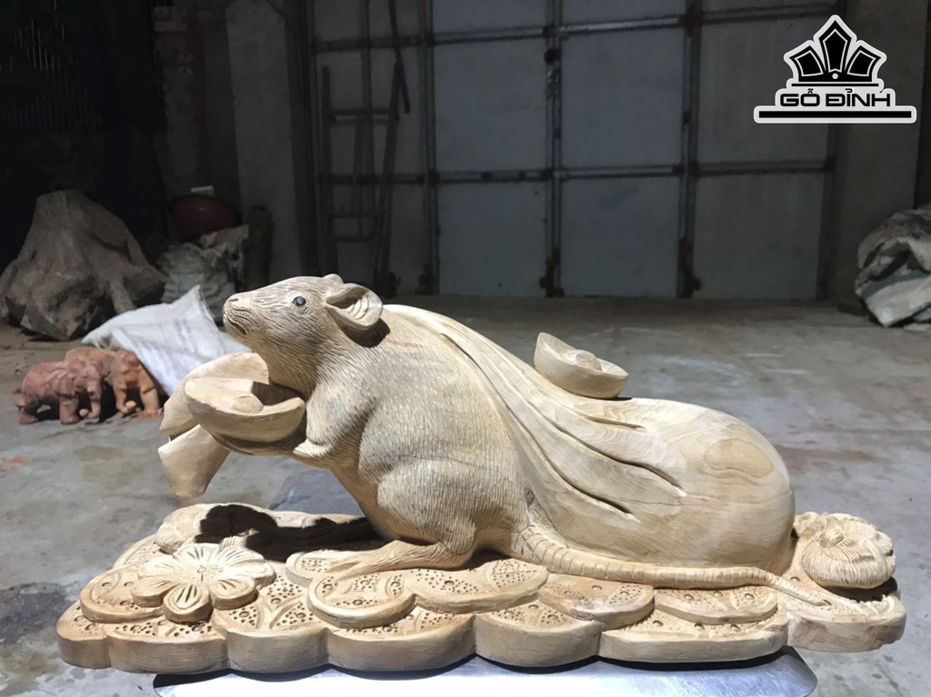 Tượng Chuột Phong Thủy Gỗ Ngọc Am Cao 20 Ngang 45 Sâu 19 (cm)