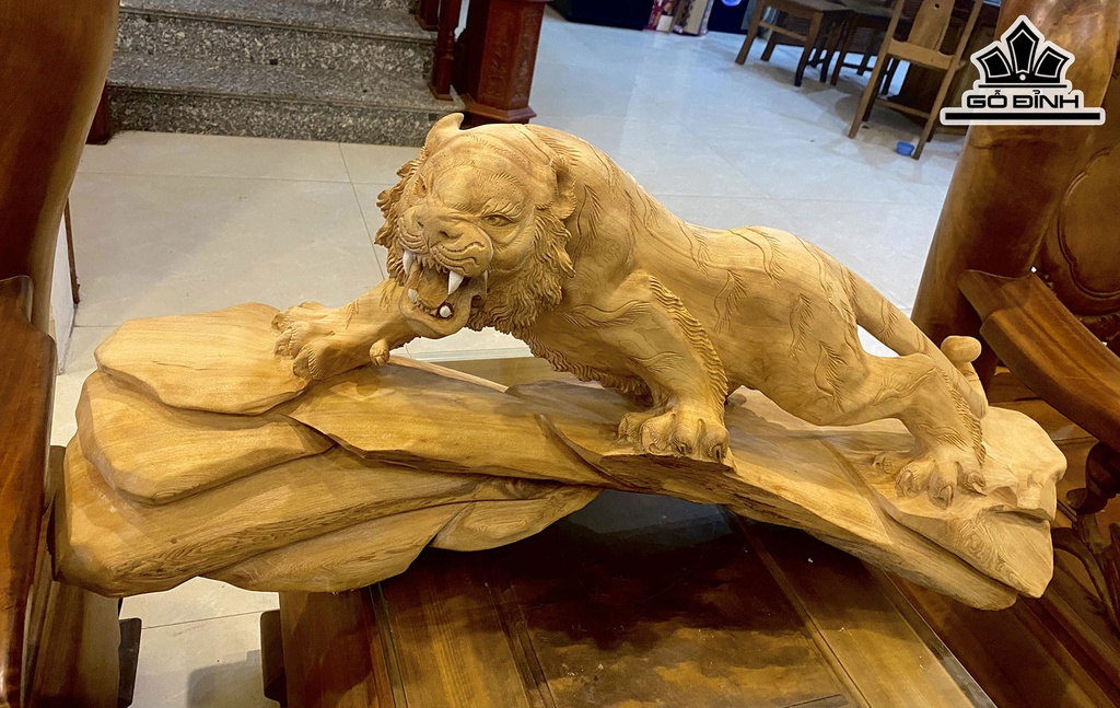 Tượng Hổ Phong Thủy Gỗ Ngọc Am Cao 42 Ngang 98 Sâu 23 (cm)