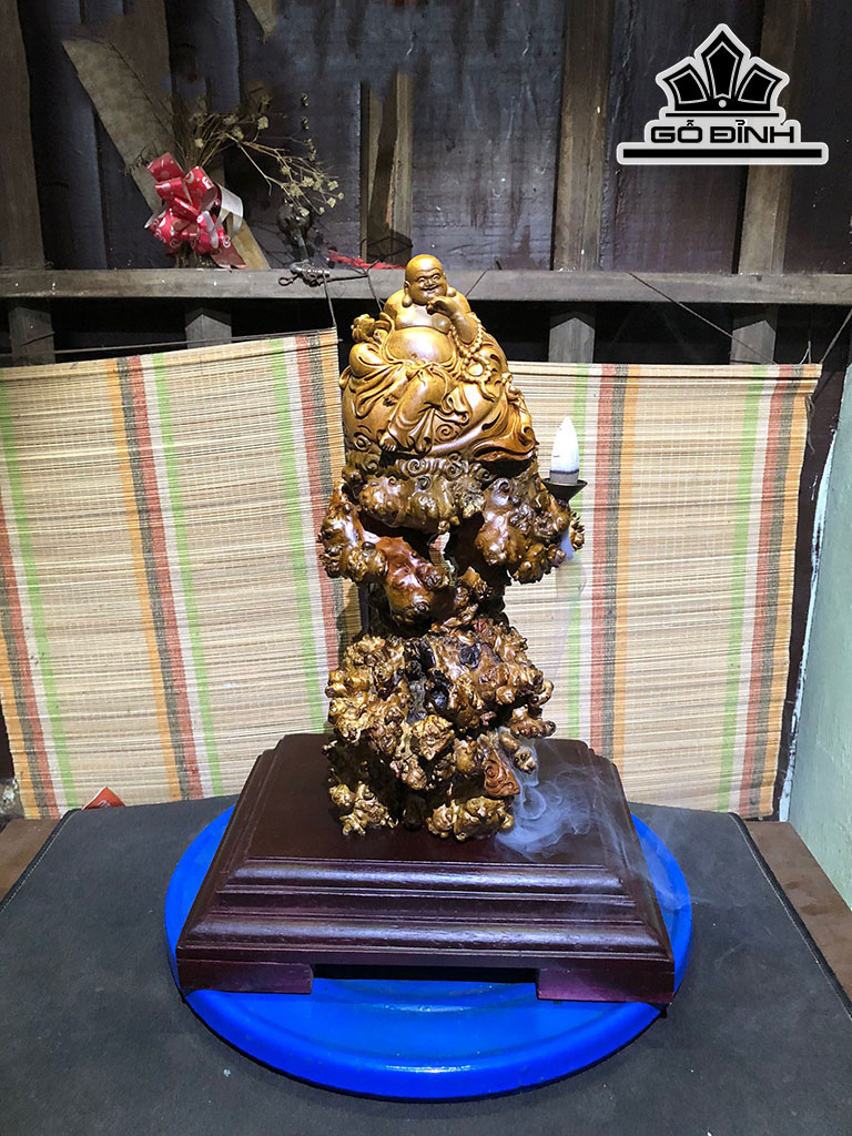 Tượng Phật Di Lặc Gỗ Trâm Vàng Cao 33 Ngang 13 Sâu 12 (cm)