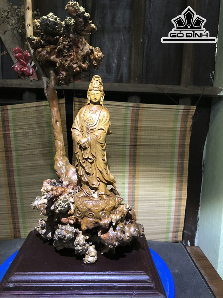 Tượng Phật Quan Thế Âm Bồ Tát Gỗ Trâm Vàng Cao 51 Ngang 18 Sâu 16 (cm)