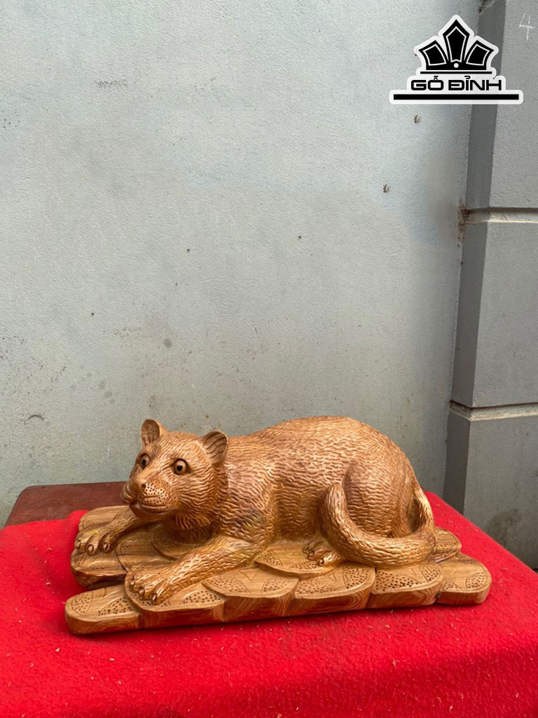 Tượng Mèo Gỗ Ngọc Am Cao 20 Ngang 50 Sâu 30 (cm)
