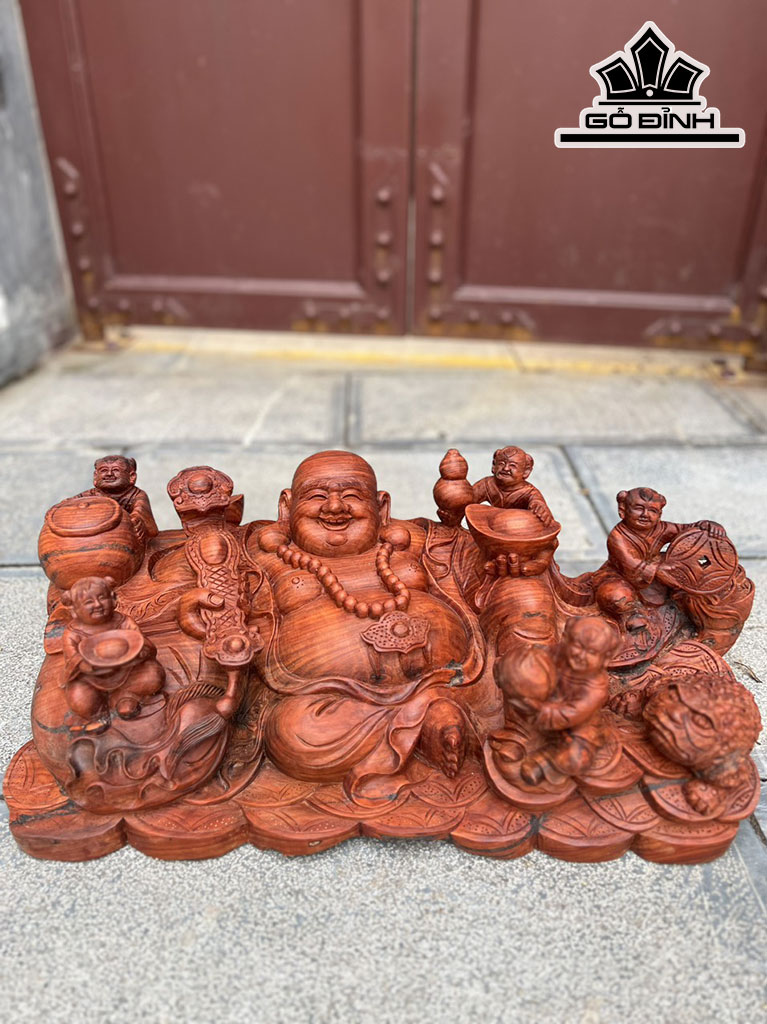 Tượng Phật Di Lặc Ngũ Phúc Gỗ Trắc Ngang 59 Cao 20 Sâu 29 (cm)