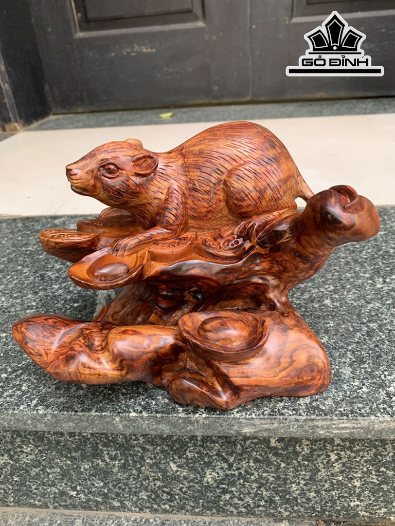 Tượng Chuột Phong Thủy Gỗ Sưa Cao 15 Ngang 21 Sâu 15 (cm)