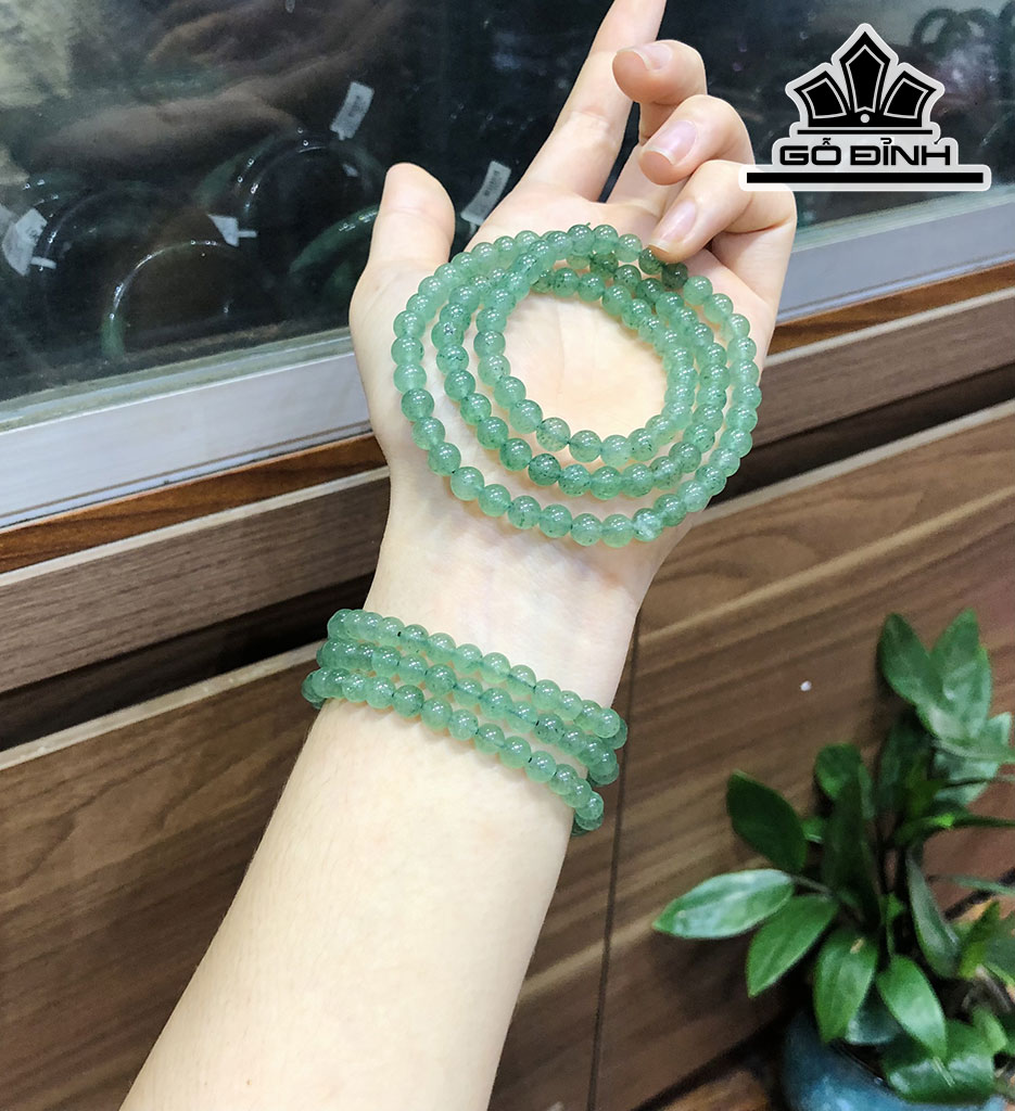 Vòng Tay Đá Thạch Anh Dâu Tây Xanh Đường Kính Hạt 6,2 (mm) 8gr