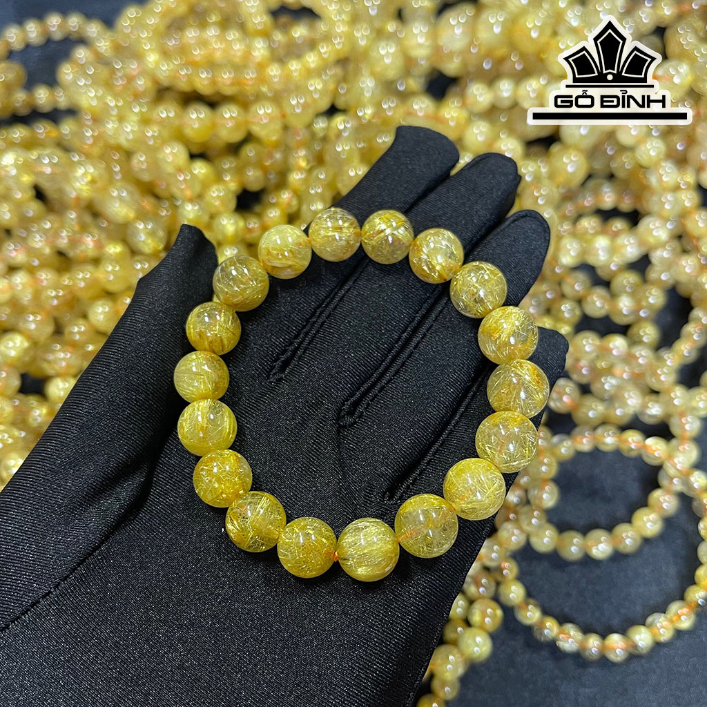Vòng Tay Đá Thạch Anh Tóc Vàng Đường Kính Hạt 12(mm) 45gr