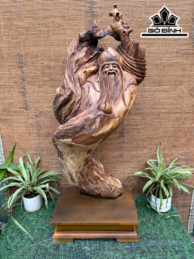 Tượng Ông Thọ Gỗ Bách Xanh Cao 65 Ngang 26 Sâu 23 (cm)