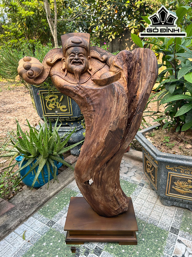 Tượng Thần Tài Gỗ Bách Xanh Cao 71 Ngang 45 Sâu 19 (cm)
