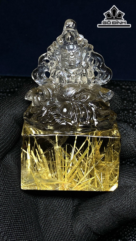 Ấn Hoàng Thần Tài Bảo Thiên Đá Thạch Anh Tóc Vàng Cao 84 Ngang 48,8 Sâu 34,6 (mm) 203,5gr