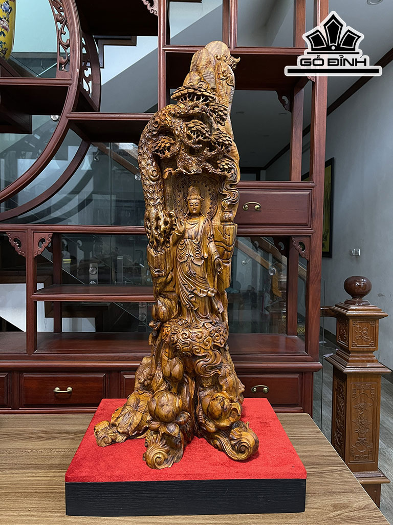 Tượng Phật Bà Quan Âm Gỗ Sưa Cao 106 Ngang 45 Sâu 45 (cm)