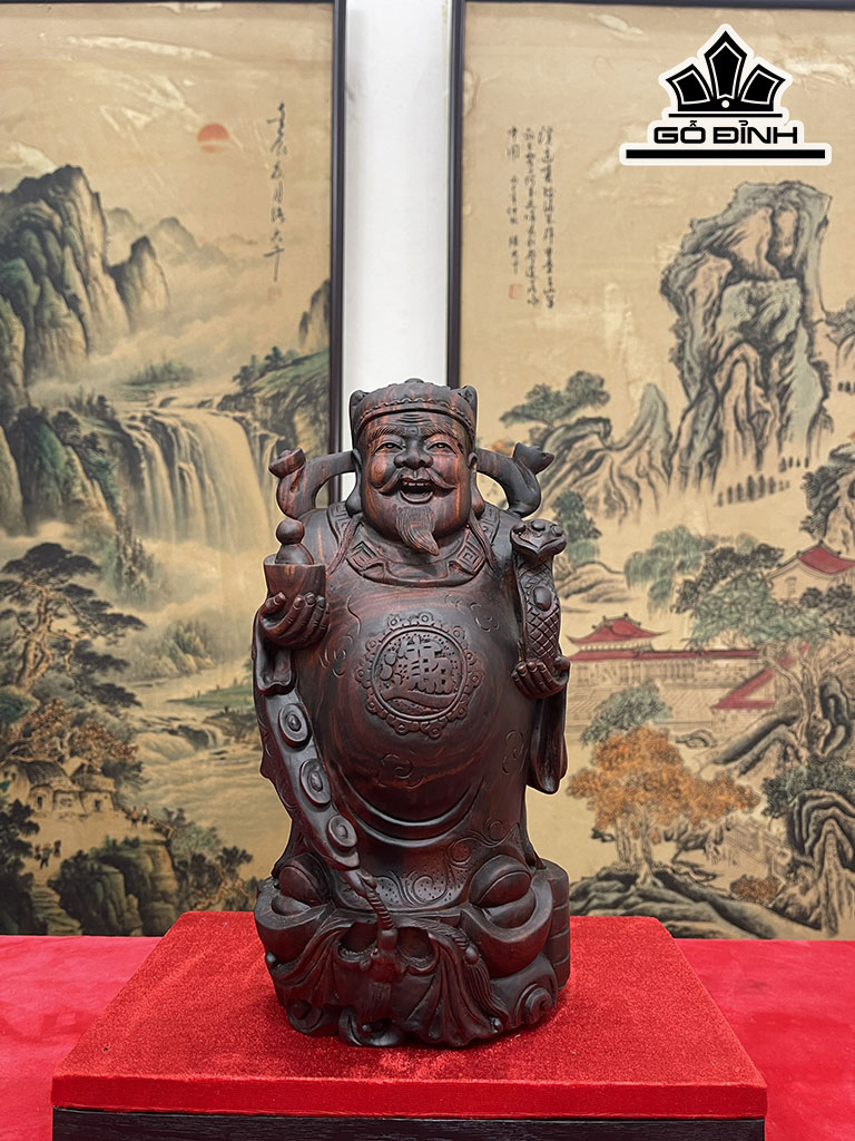 Tượng Thần Tài Gỗ Trắc Cao 30,5 Ngang 17 Sâu 13 (cm)