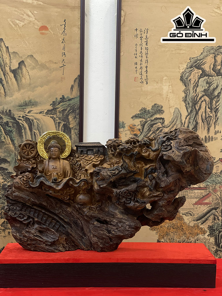 Tượng Nhất Tâm Bái Phật Gỗ Bách Xanh Cao 41 Ngang 70 Sâu 20 (cm)