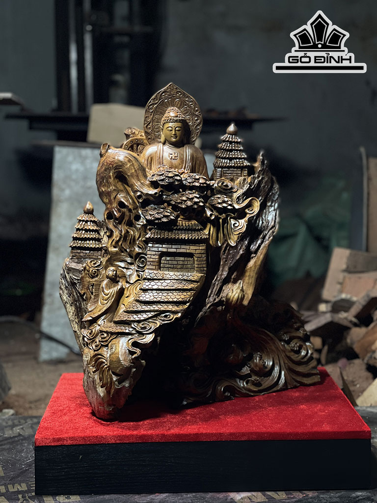 Tượng Nhất Tâm Bái Phật Gỗ Bách Xanh Cao 55 Ngang 45 Sâu 30 (cm)