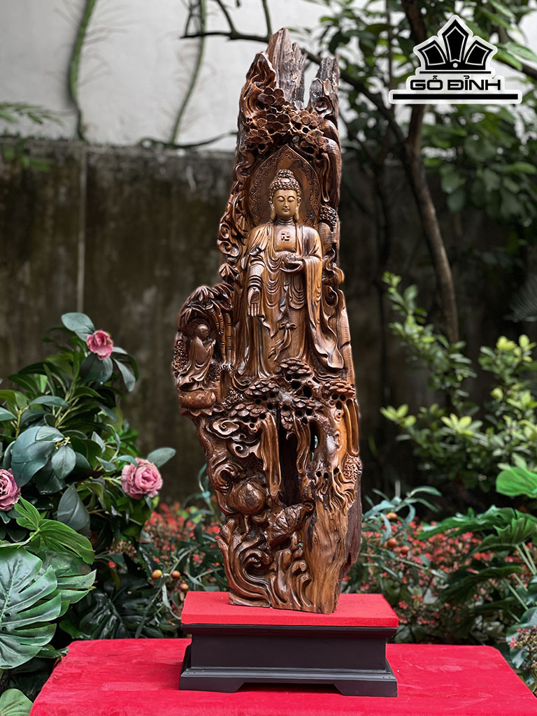 Tượng Nhất Tâm Bái Phật Gỗ Bách Xanh Cao 98 Ngang 32 Sâu 19 (cm)