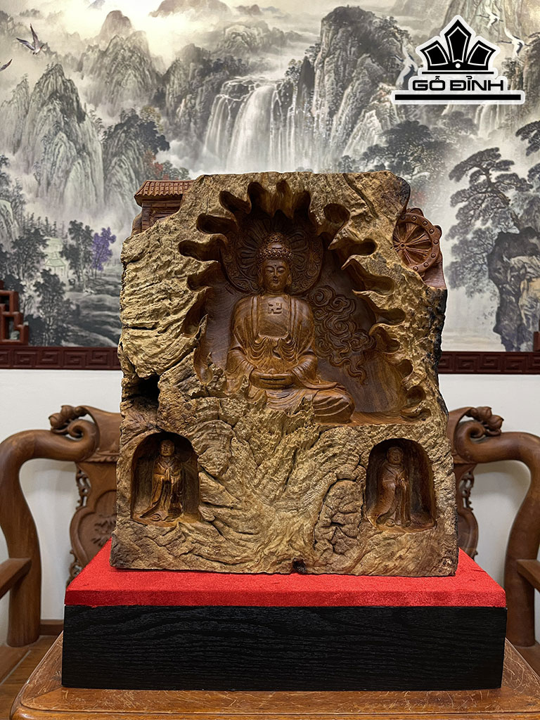 Tượng Nhất Tâm Bái Phật Gỗ Hương Cao 41 Ngang 36 Sâu 15 (cm)