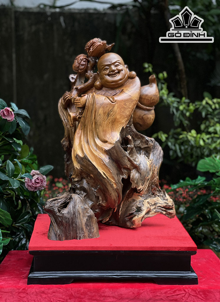 Tượng Phật Di Lặc Gỗ Bách Xanh Cao 64 Ngang 43 Sâu 40 (cm)