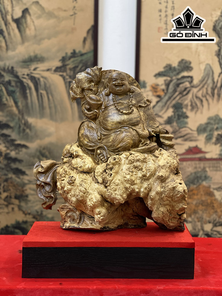 Tượng Phật Di Lặc Gỗ Nu Kháo Cao 43 Ngang 29 Sâu 22 (cm)