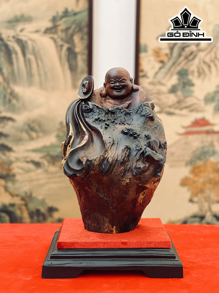 Tượng Phật Di Lặc Gỗ Nu Trắc Cao 32 Ngang 20 Sâu 16 (cm)