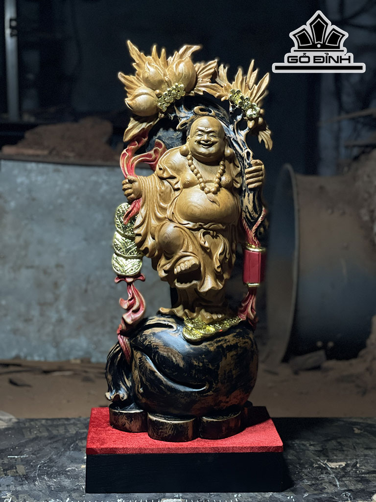 Tượng Phật Di Lặc Gỗ Pơ Mu Cao 70 Ngang 30 Sâu 23 (cm)