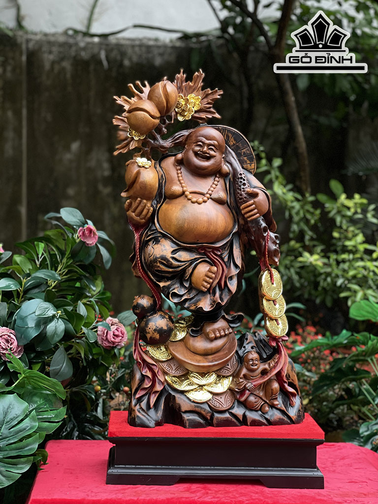 Tượng Phật Di Lặc Gỗ Xá Xị Cao 80 Ngang 42 Sâu 16 (cm)