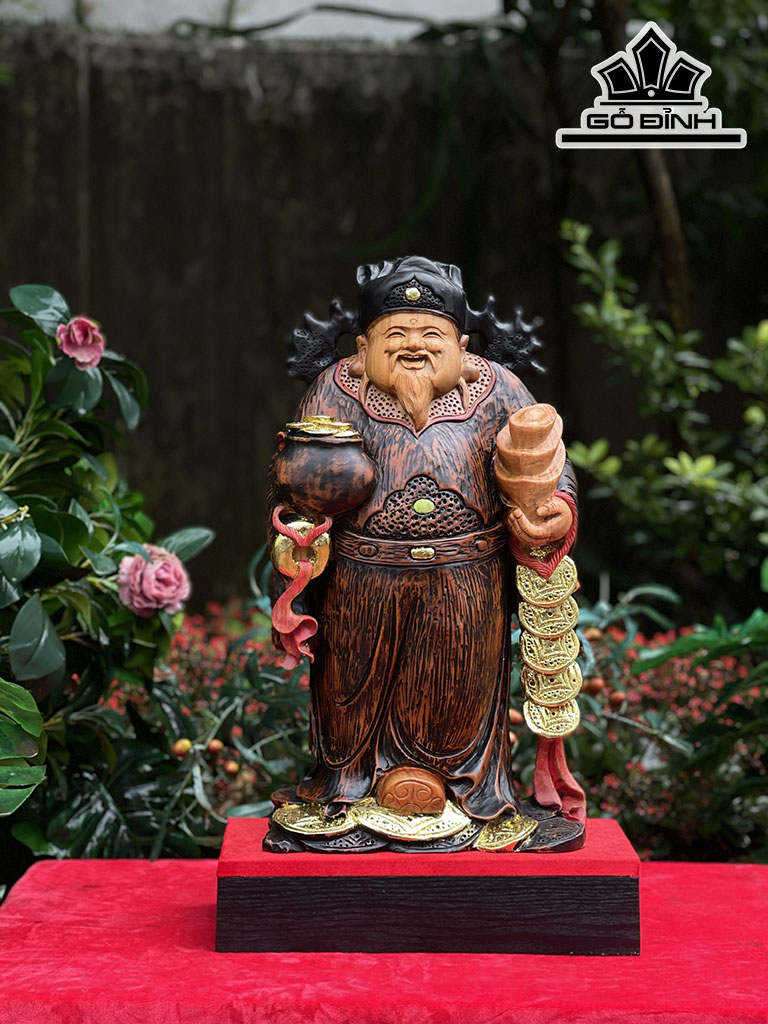 Tượng Thần Tài Gỗ Huyết Long Cao 52 Ngang 30 Sâu 15 (cm)