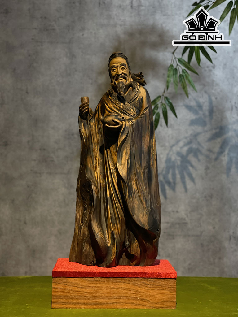 Tượng Thần Trà Gỗ Bách Xanh Cao 59 Ngang 26 Sâu 15 (cm)