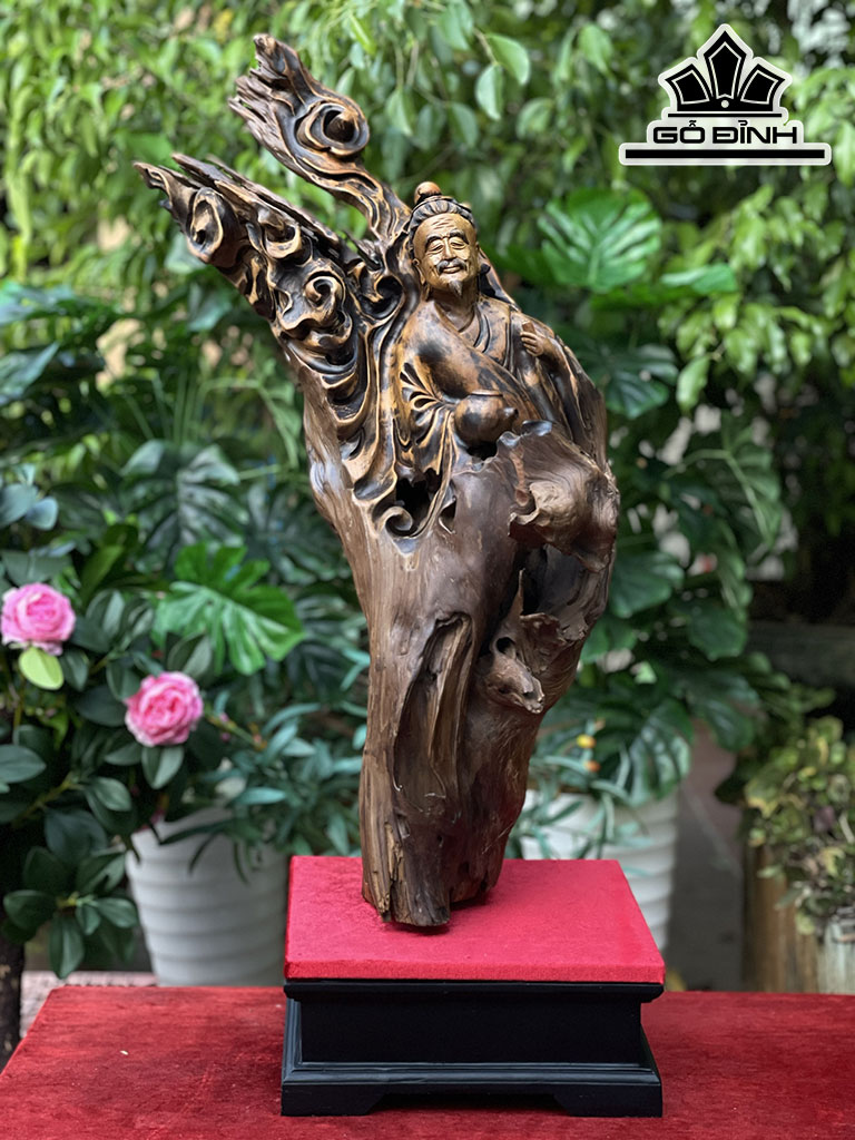 Tượng Thần Trà Gỗ Bách Xanh Cao 75 Ngang 30 Sâu 20 (cm)