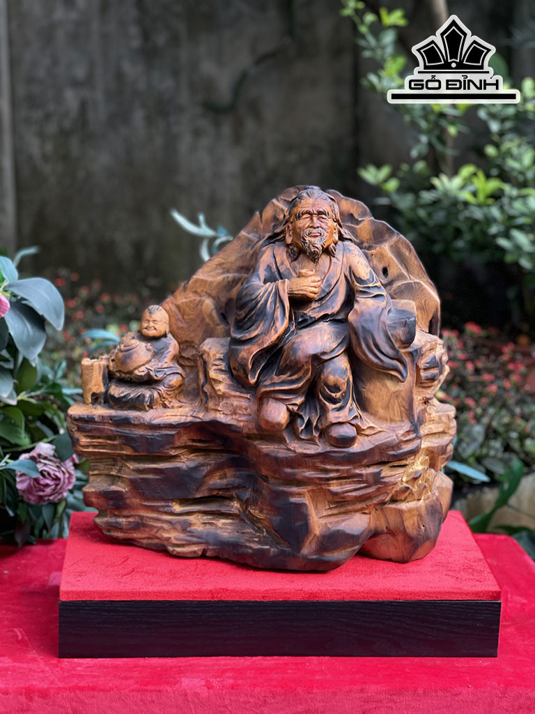 Tượng Thần Trà Gỗ Pơ Mu Cao 45 Ngang 48 Sâu 16 (cm)