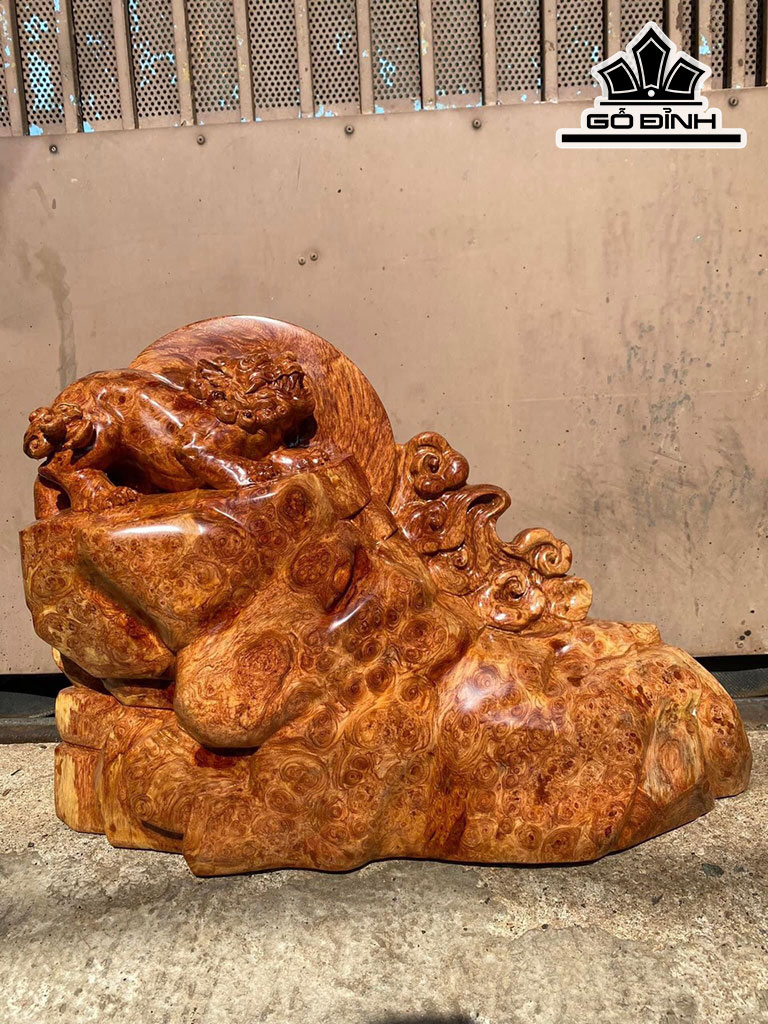 Tượng Nghê Gỗ Gõ Đỏ (Cà te) Cao 52 Ngang 37 Sâu 15 (cm)