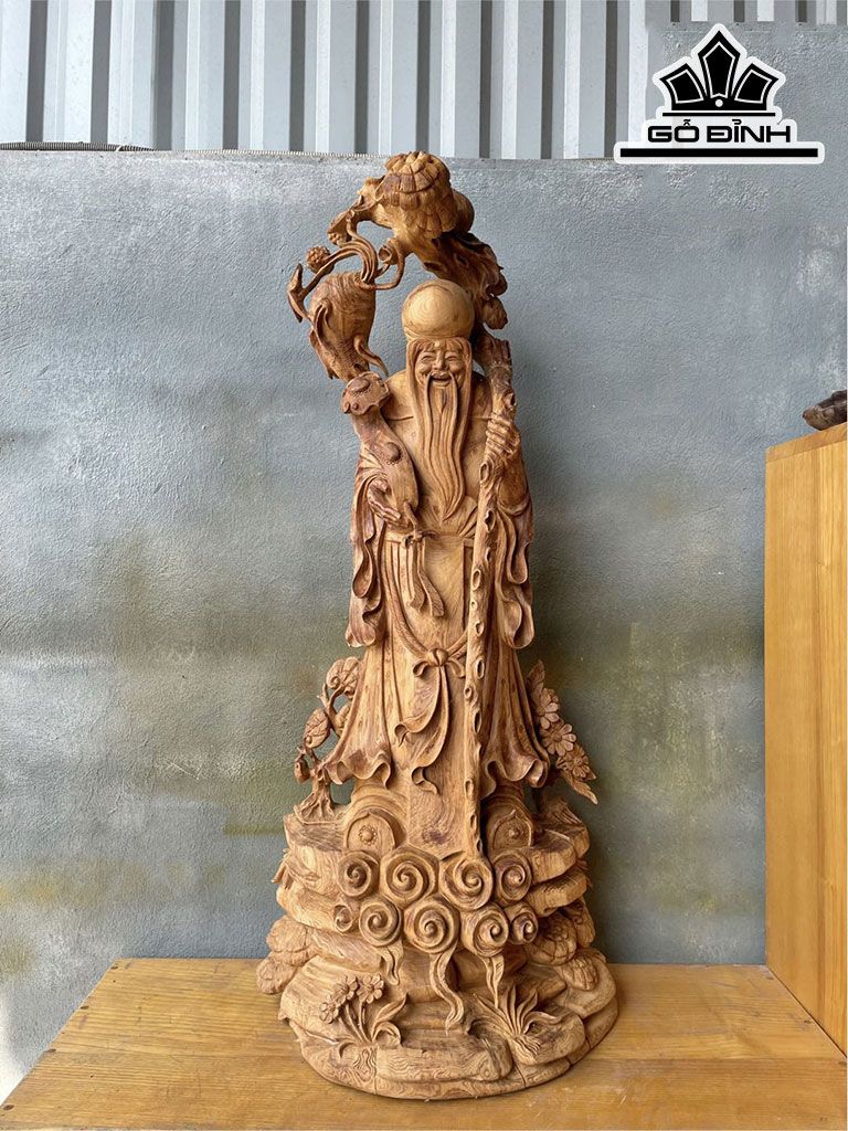 Tượng Ông Thọ Gỗ Ngọc Am Cao 100 Ngang 43 Sâu 27 (cm)
