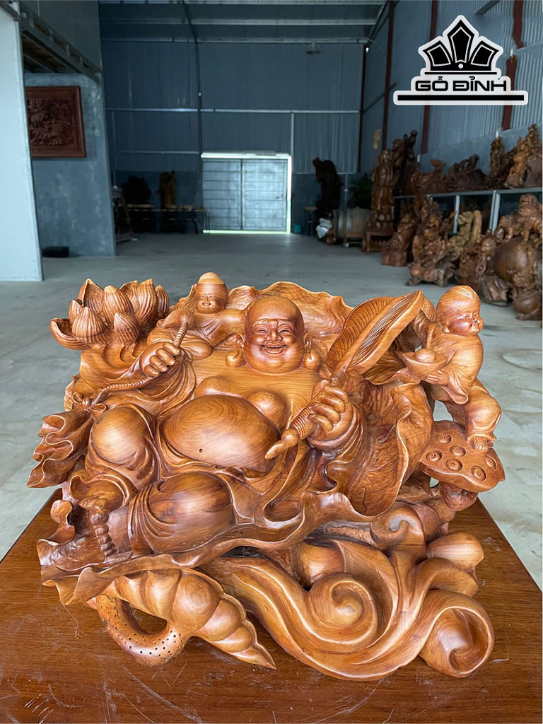 Tượng Phật Di Lặc Gỗ Ngọc Am Cao 30 Ngang 56 Sâu 36 (cm)