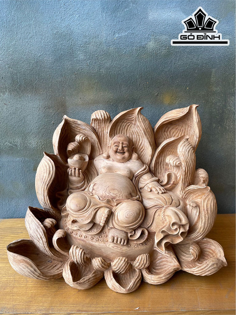 Tượng Phật Di Lặc Gỗ Ngọc Am Cao 36 Ngang 46 Sâu 35 (cm)