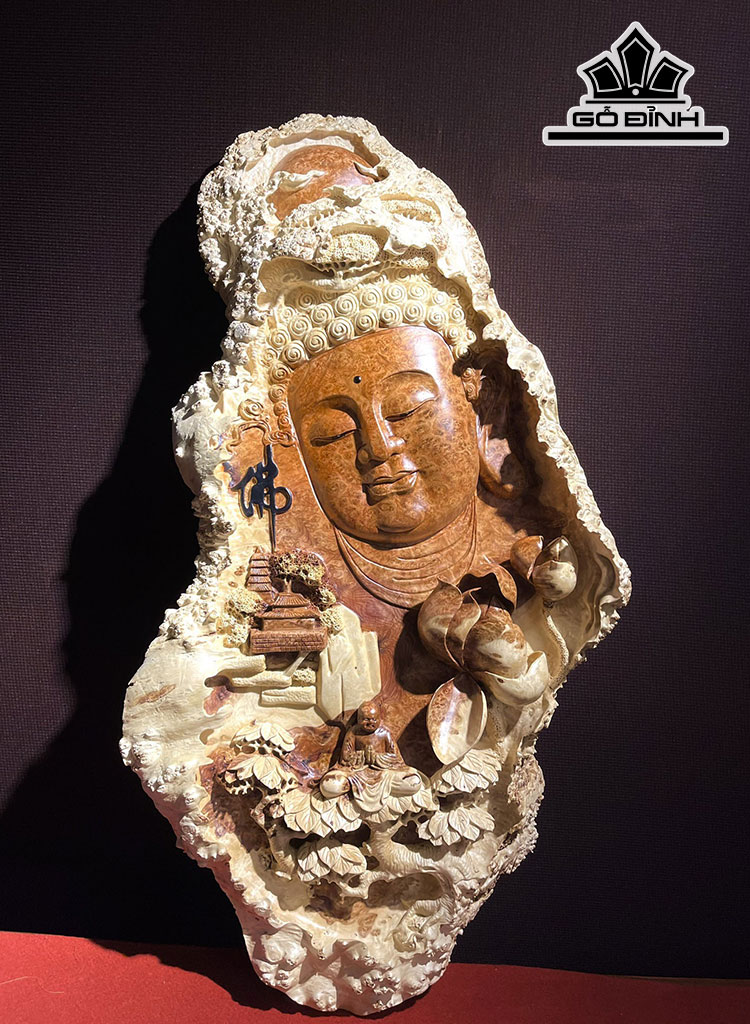 Tượng Diện Phật Tổ Gỗ Nu Hương Cao 90 Ngang 45 Sâu 10 (cm)