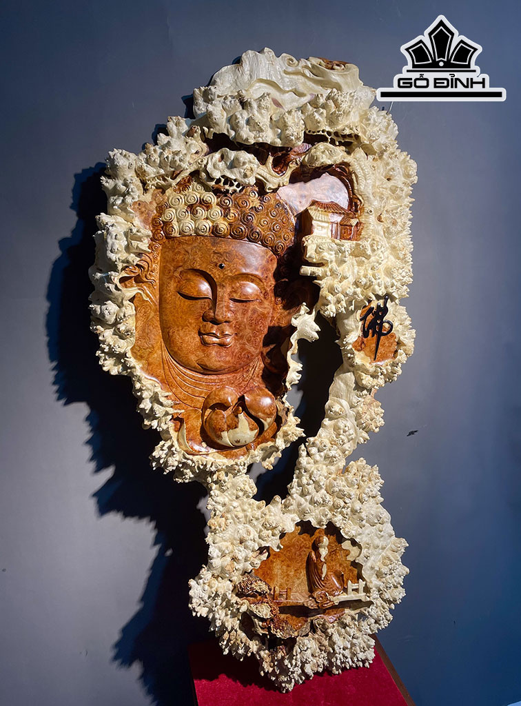 Tượng Diện Phật Tổ Gỗ Nu Hương Cao 108 Ngang 52 Sâu 6 (cm)