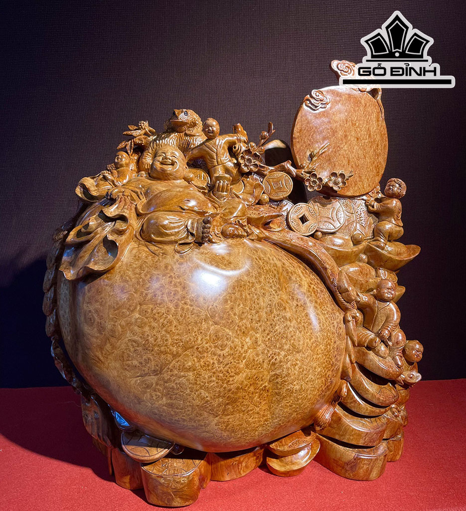 Tượng Phật Di Lặc Gỗ Nu Hương Cao 63 Ngang 60 Sâu 40 (cm)