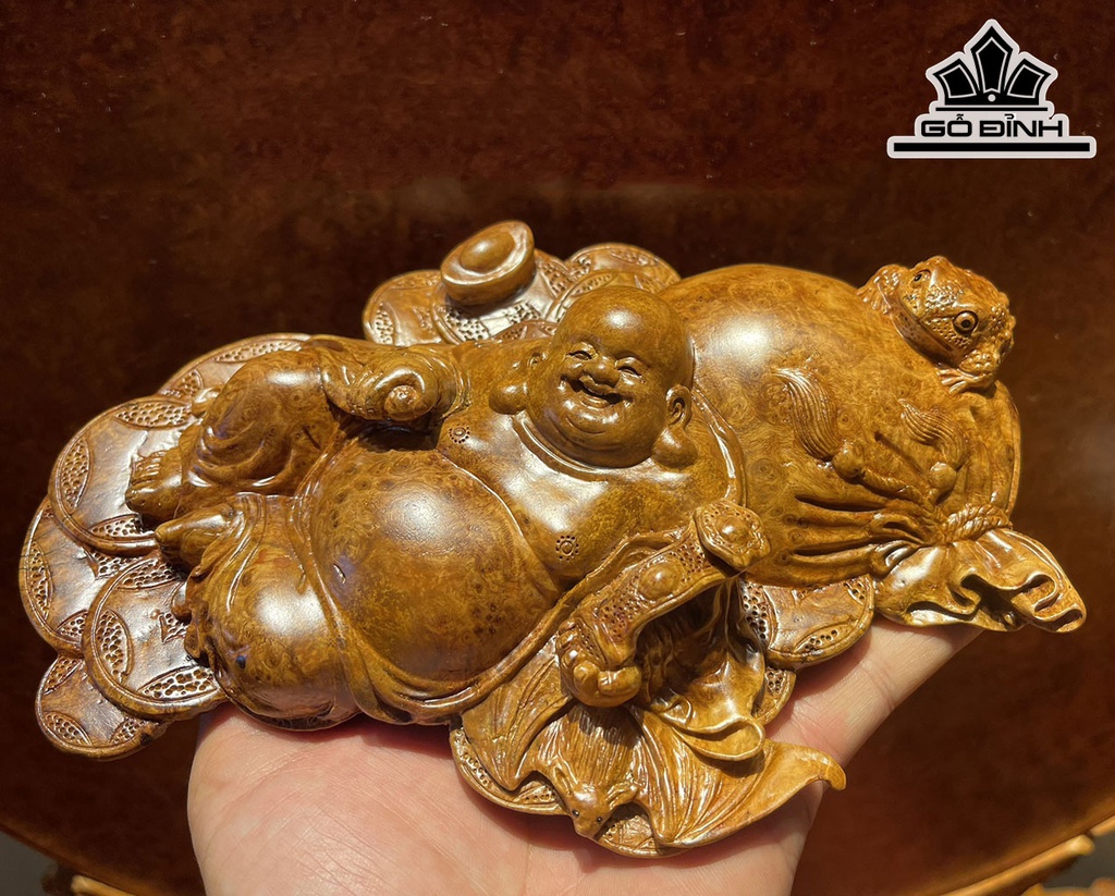 Tượng Phật Di Lặc Gỗ Nu Hương Ngang 20 Cao 14 Sâu 4 (cm)