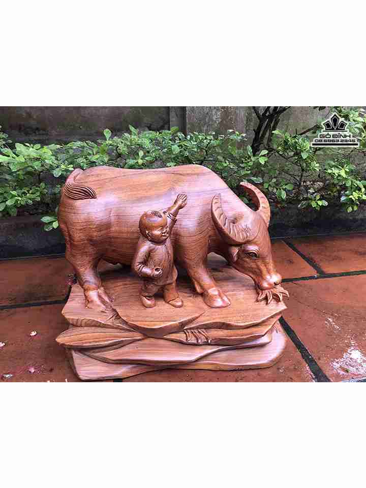 Tượng Tiểu Đồng Chăn Trâu Gỗ Hương  Cao 29 Rộng 38 Dày 28 (cm)