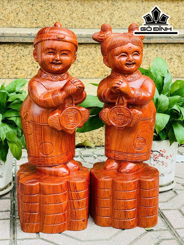 Tiên Đồng Ngọc Nữ Gỗ Hương Cao 40 Ngang 14 Sâu 14 (cm)